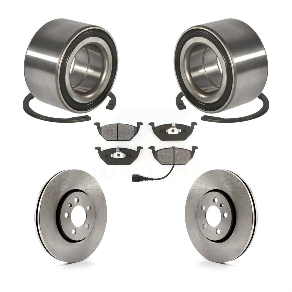Front Wheel Bearing With Disc Brake Rotors And Semi-Metallic Pads Kit For 2000-2001 Volkswagen Golf 2.0L 288mm Diameter Rotor KBB-102542