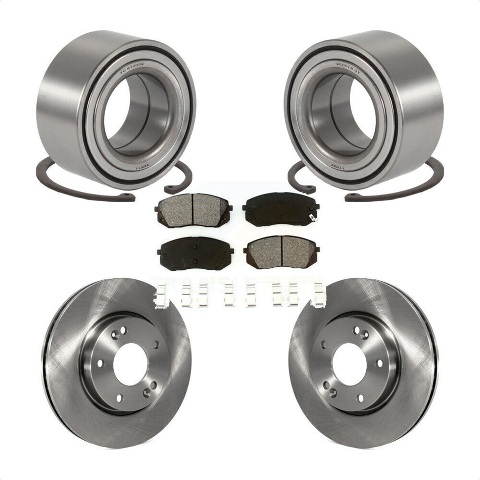 Front Wheel Bearing With Disc Brake Rotors And Semi-Metallic Pads Kit For 2010-2012 Kia Rondo KBB-102574
