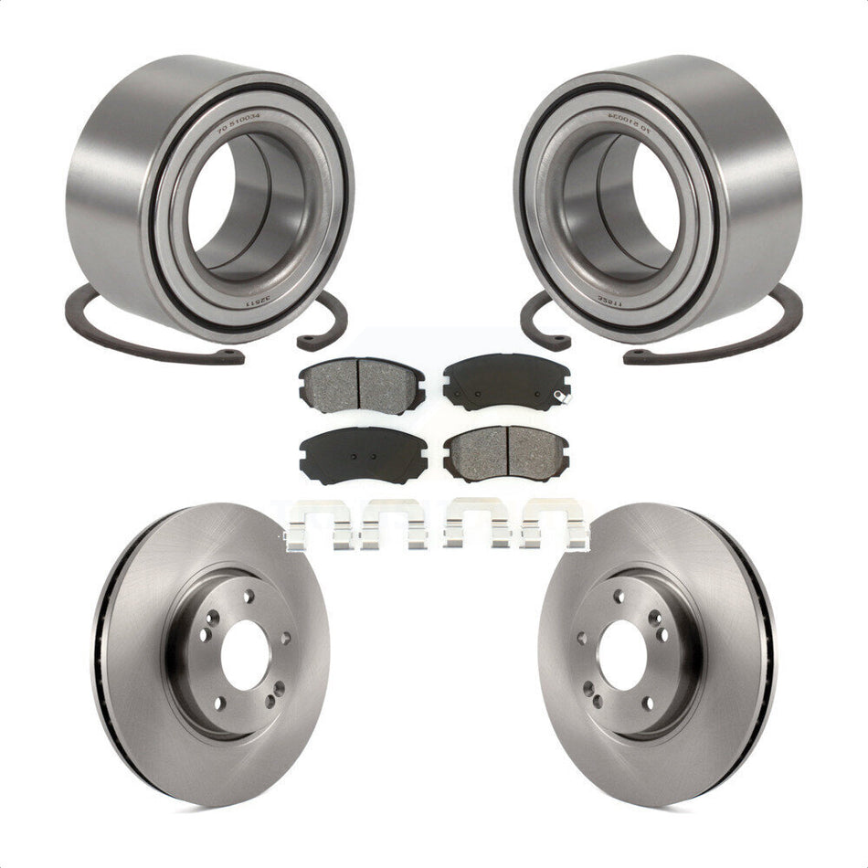Front Wheel Bearing With Disc Brake Rotors And Semi-Metallic Pads Kit For 2006-2010 Hyundai Sonata 3.3L KBB-102586