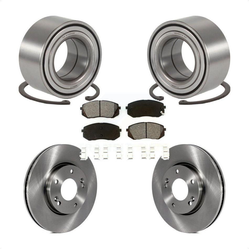 Front Wheel Bearing With Disc Brake Rotors And Semi-Metallic Pads Kit For 2007-2009 Kia Rondo KBB-102587