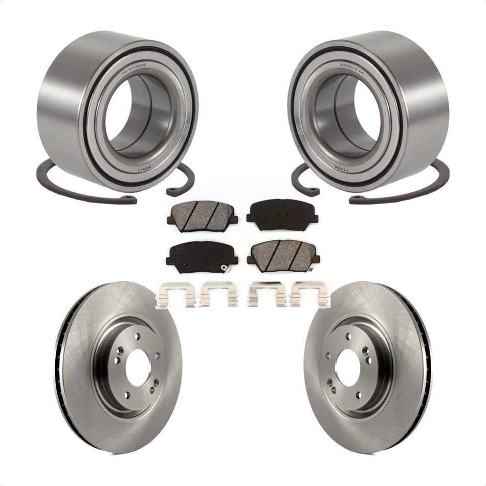 Front Wheel Bearing With Disc Brake Rotors And Semi-Metallic Pads Kit For 2012-2017 Hyundai Azera KBB-102590