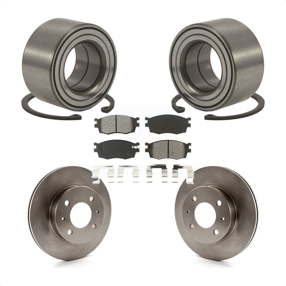 Front Wheel Bearing With Disc Brake Rotors And Semi-Metallic Pads Kit For 2006 Hyundai Accent Hatchback KBB-102608