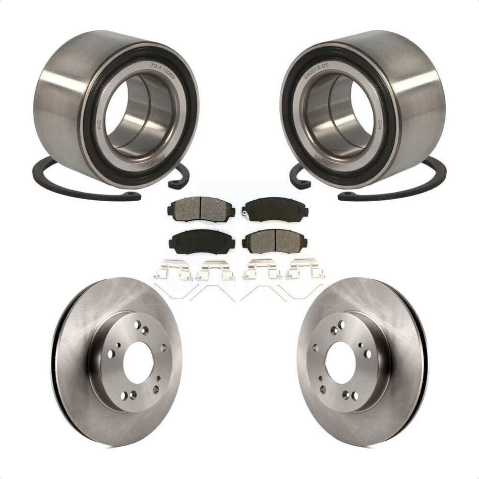 Front Wheel Bearing With Disc Brake Rotors And Semi-Metallic Pads Kit For 2015 Honda Civic LX SE with Manual transmission KBB-102722
