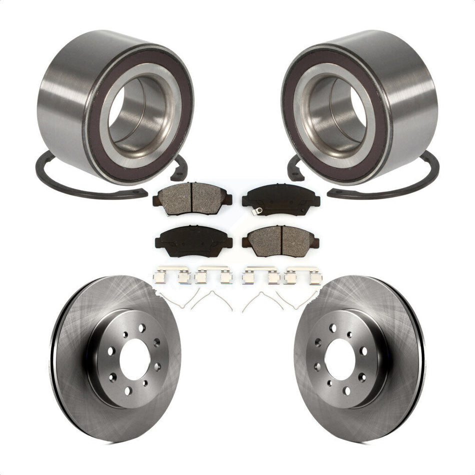 Front Wheel Bearing With Disc Brake Rotors And Semi-Metallic Pads Kit For 2007-2008 Honda Fit KBB-102736