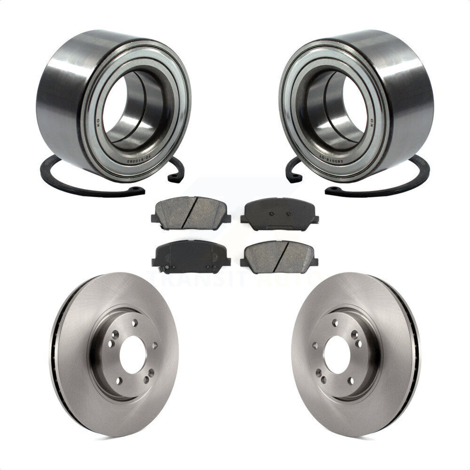 Front Wheel Bearing With Disc Brake Rotors And Semi-Metallic Pads Kit For Hyundai Veloster Kia Forte Koup KBB-102743
