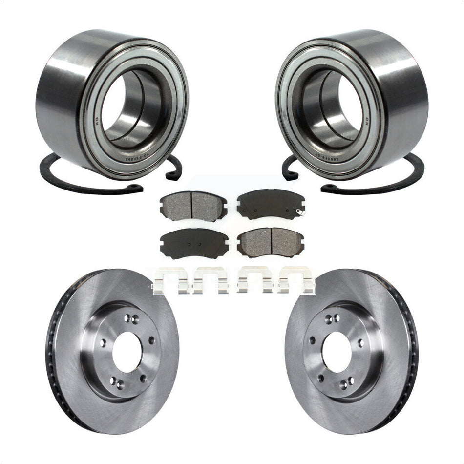 Front Wheel Bearing With Disc Brake Rotors And Semi-Metallic Pads Kit For 2010-2011 Kia Soul 2.0L KBB-102748