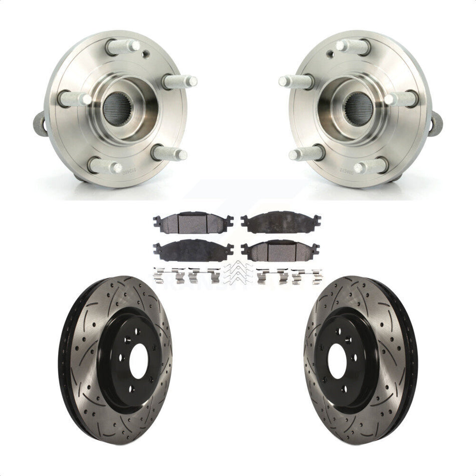 Front Hub Bearing Assembly With Coated Drilled Slotted Disc Brake Rotors And Semi-Metallic Pads Kit For Ford Explorer KBB-102852