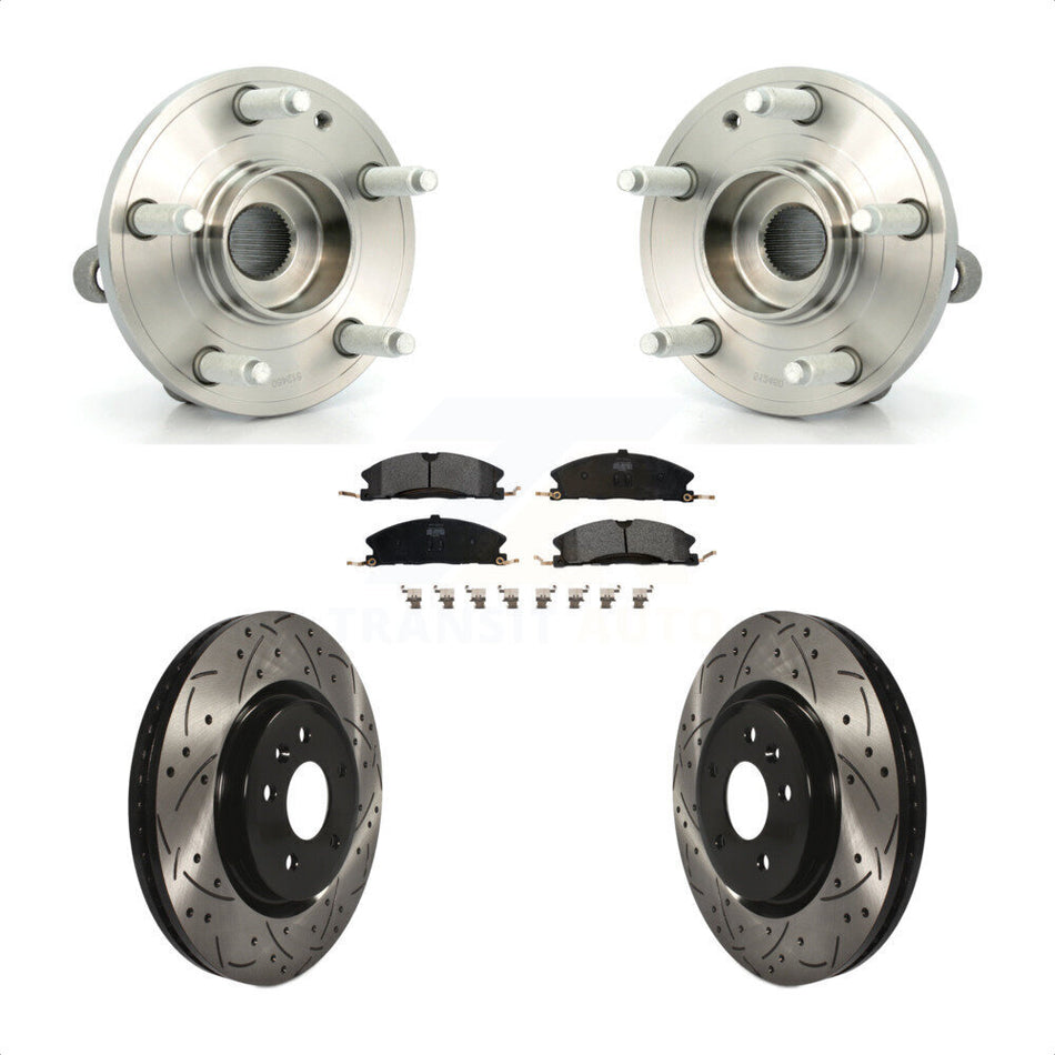 Front Hub Bearing Assembly With Coated Drilled Slotted Disc Brake Rotors And Semi-Metallic Pads Kit For 2013 Ford Explorer Sport Heavy Duty Brakes KBB-102853