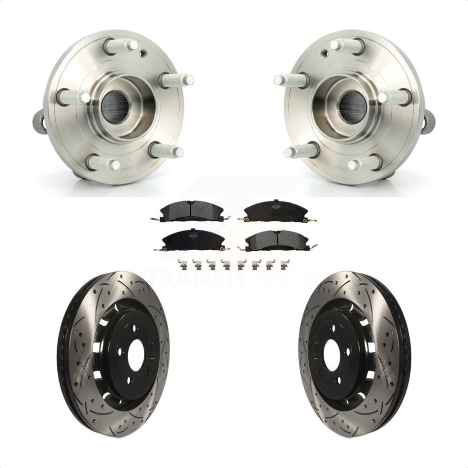 Front Hub Bearing Assembly With Coated Drilled Slotted Disc Brake Rotors And Semi-Metallic Pads Kit For Ford Explorer Police Interceptor Utility KBB-102854