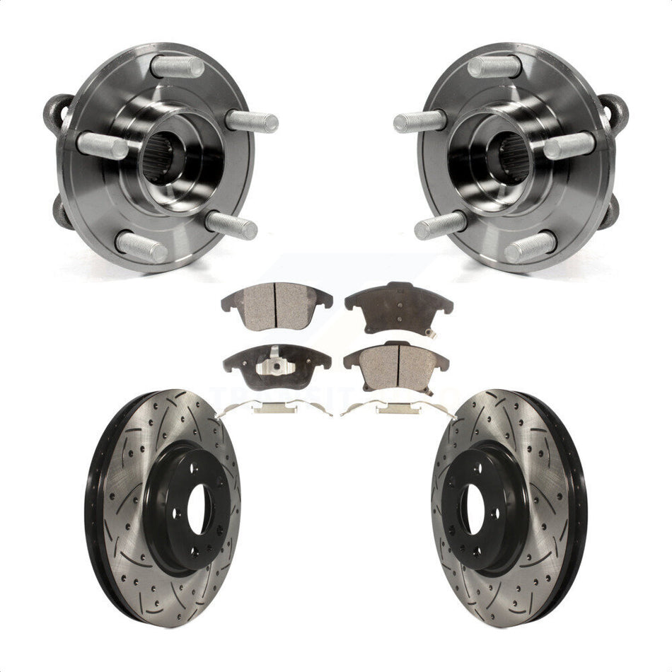 Front Hub Bearing Assembly With Coated Drilled Slotted Disc Brake Rotors And Semi-Metallic Pads Kit For Ford Fusion Lincoln MKZ KBB-102855