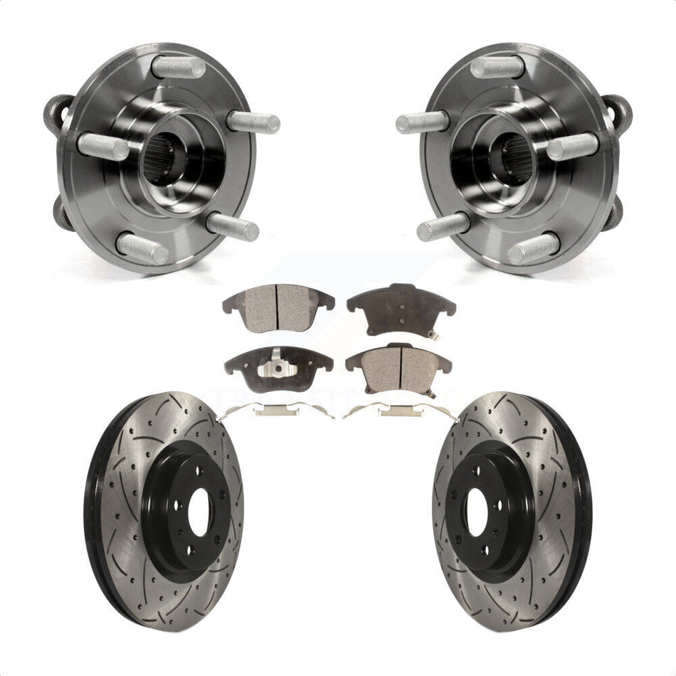 Front Hub Bearing Assembly With Coated Drilled Slotted Disc Brake Rotors And Semi-Metallic Pads Kit For Ford Fusion Lincoln MKZ KBB-102856