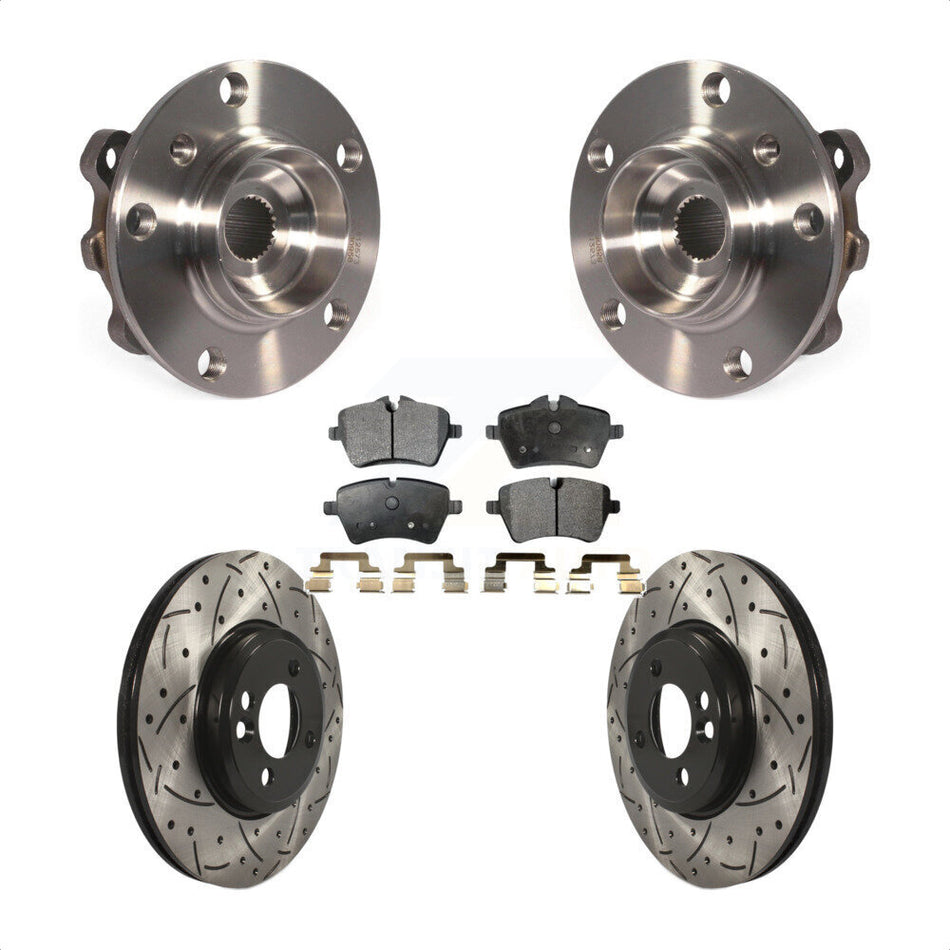 Front Hub Bearing Assembly With Coated Drilled Slotted Disc Brake Rotors And Semi-Metallic Pads Kit For Mini Cooper Countryman KBB-102858