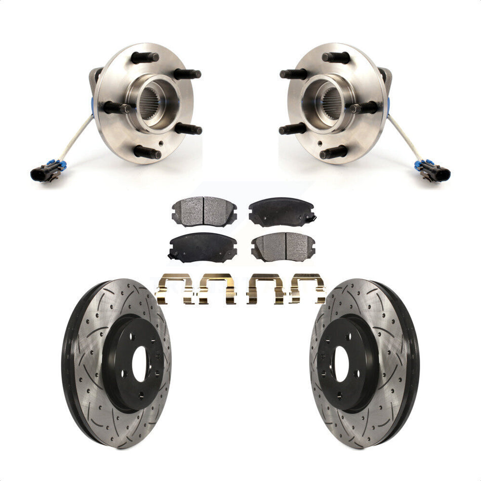 Front Hub Bearing Assembly With Coated Drilled Slotted Disc Brake Rotors And Semi-Metallic Pads Kit For 2010 Buick Allure KBB-102863