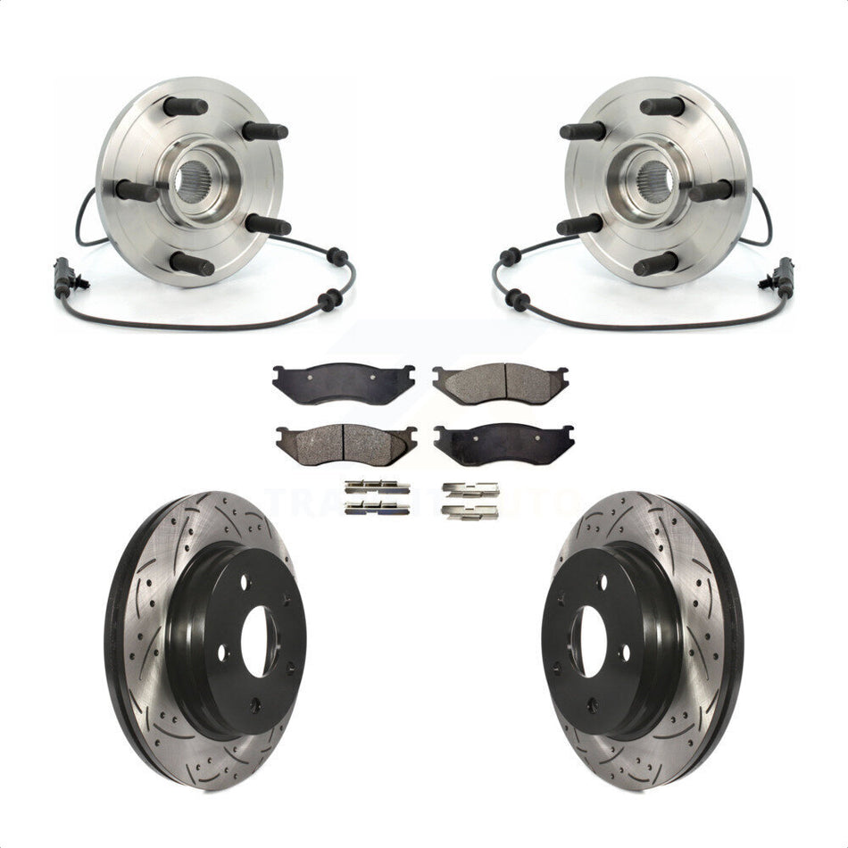 Front Hub Bearing Assembly With Coated Drilled Slotted Disc Brake Rotors And Semi-Metallic Pads Kit For 2004-2005 Dodge Durango KBB-102864