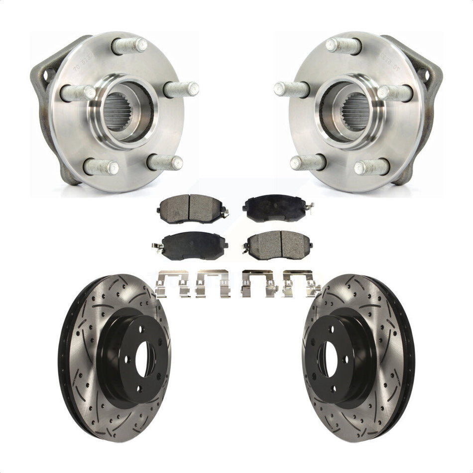 Front Hub Bearing Assembly With Coated Drilled Slotted Disc Brake Rotors And Semi-Metallic Pads Kit For Subaru Impreza KBB-102865