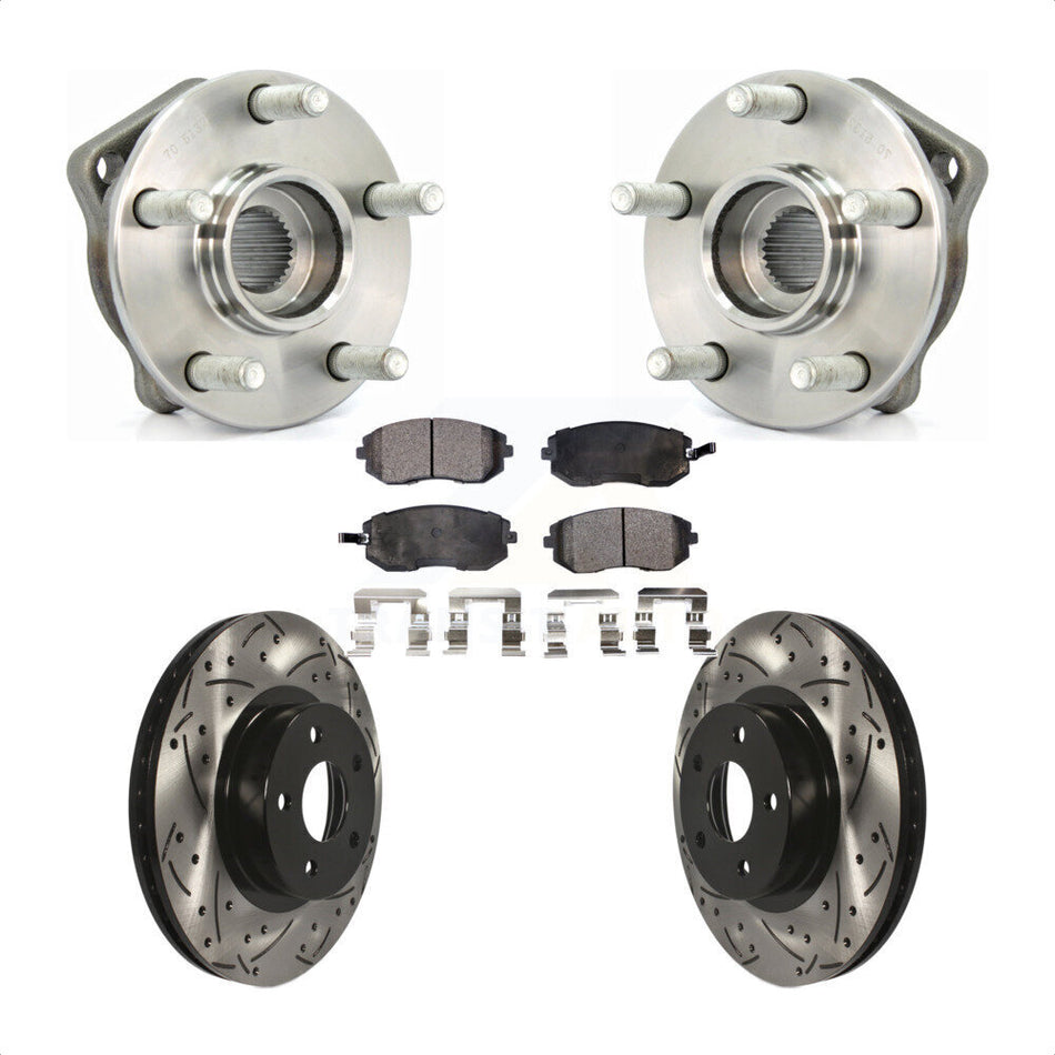Front Hub Bearing Assembly With Coated Drilled Slotted Disc Brake Rotors And Semi-Metallic Pads Kit For Subaru Impreza Legacy KBB-102866