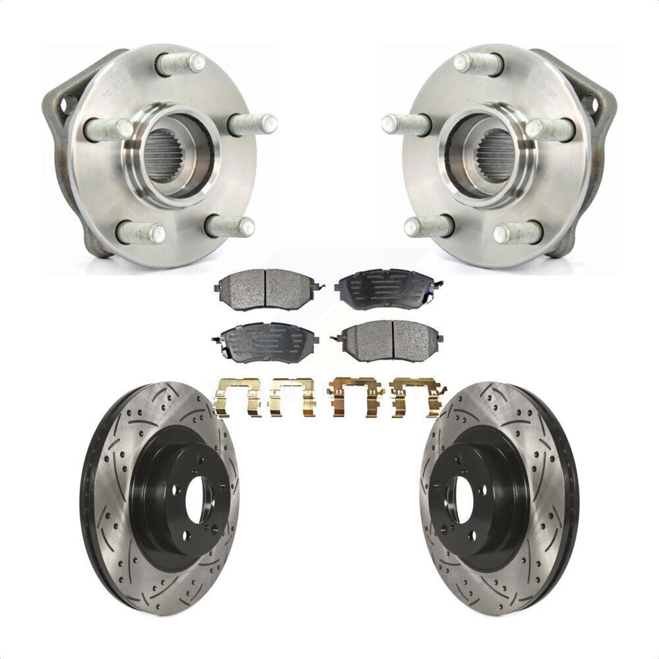Front Hub Bearing Assembly With Coated Drilled Slotted Disc Brake Rotors And Semi-Metallic Pads Kit For 2009 Subaru Legacy 3.0 R with 3.0L 292mm Diameter Rotor KBB-102868