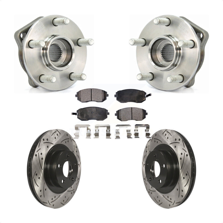 Front Hub Bearing Assembly With Coated Drilled Slotted Disc Brake Rotors And Semi-Metallic Pads Kit For Subaru Outback Legacy Forester Impreza KBB-102870