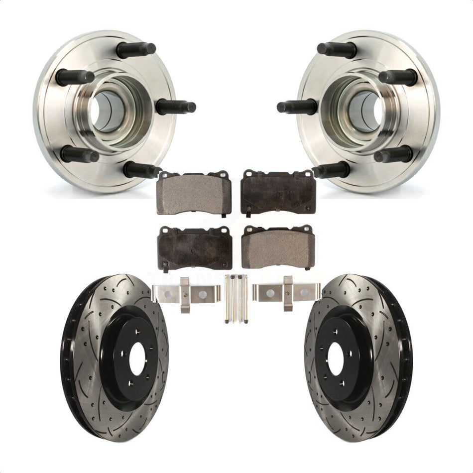 Front Hub Bearing Assembly With Coated Drilled Slotted Disc Brake Rotors And Semi-Metallic Pads Kit For Ford Mustang KBB-102872