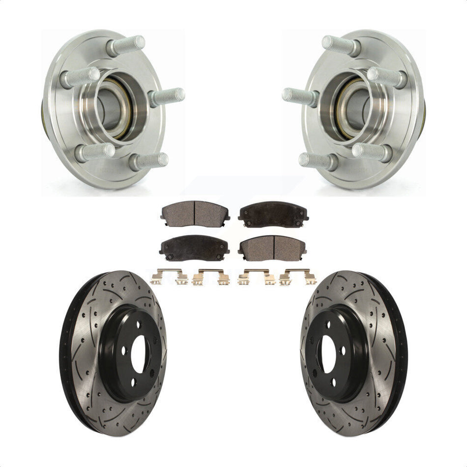 Front Hub Bearing Assembly With Coated Drilled Slotted Disc Brake Rotors And Semi-Metallic Pads Kit For Dodge Chrysler 300 Charger Magnum Challenger KBB-102874