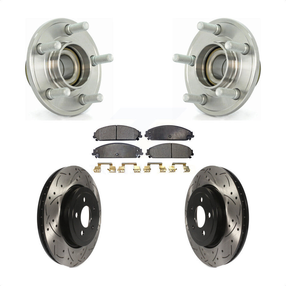 Front Hub Bearing Assembly With Coated Drilled Slotted Disc Brake Rotors And Semi-Metallic Pads Kit For Dodge Chrysler 300 Charger Magnum Challenger KBB-102875