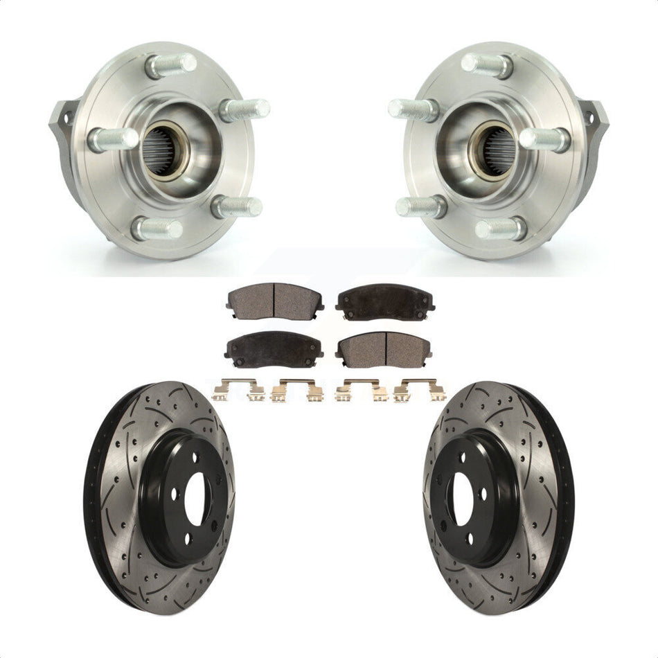 Front Hub Bearing Assembly With Coated Drilled Slotted Disc Brake Rotors And Semi-Metallic Pads Kit For Dodge Charger Chrysler 300 Magnum KBB-102876