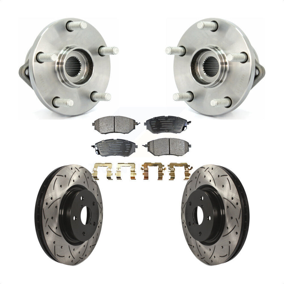 Front Hub Bearing Assembly With Coated Drilled Slotted Disc Brake Rotors And Semi-Metallic Pads Kit For 2008-2014 Subaru Tribeca KBB-102879