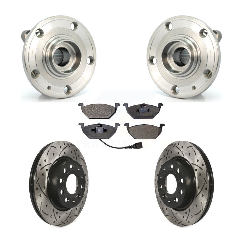 Front Hub Bearing Assembly With Coated Drilled Slotted Disc Brake Rotors And Semi-Metallic Pads Kit For 2011-2015 Volkswagen Jetta 280mm Diameter Rotor KBB-102885