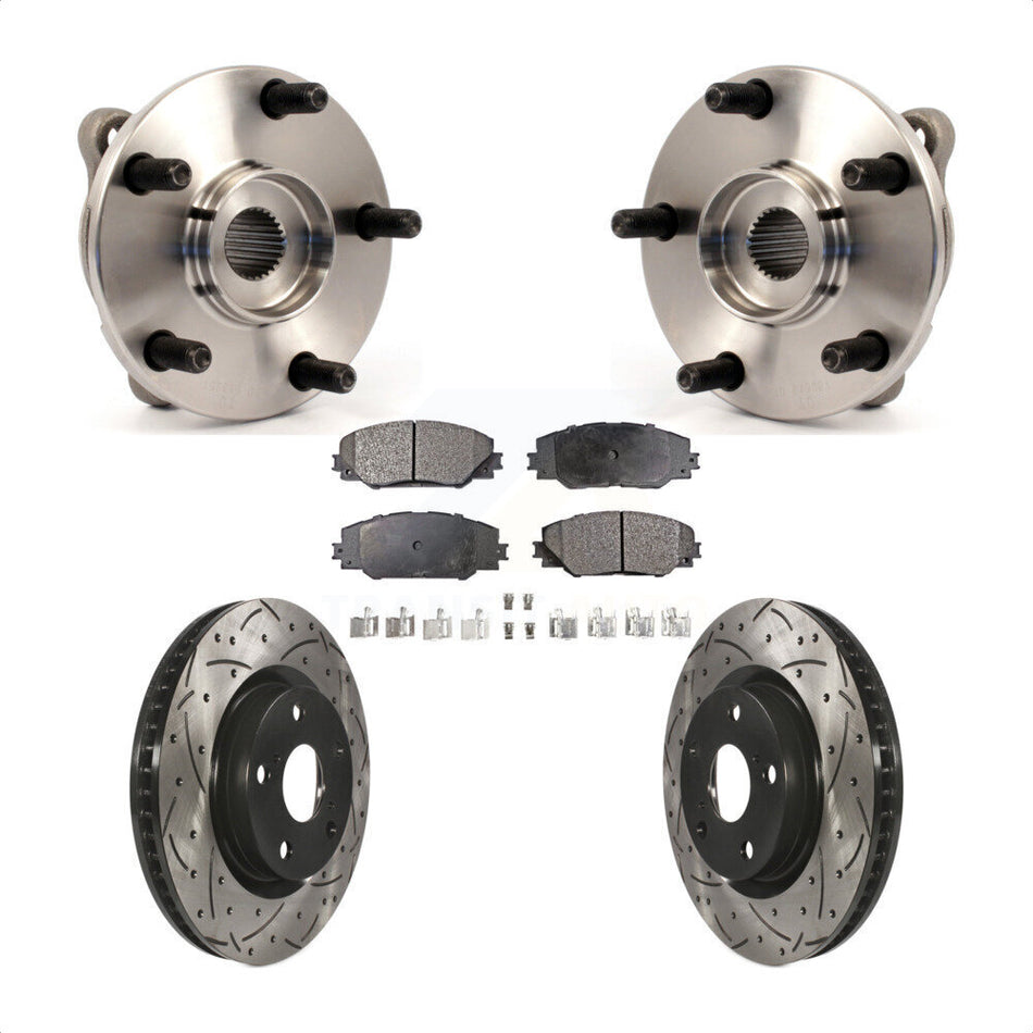 Front Hub Bearing Assembly With Coated Drilled Slotted Disc Brake Rotors And Semi-Metallic Pads Kit For Toyota RAV4 Scion tC Corolla iM KBB-102889