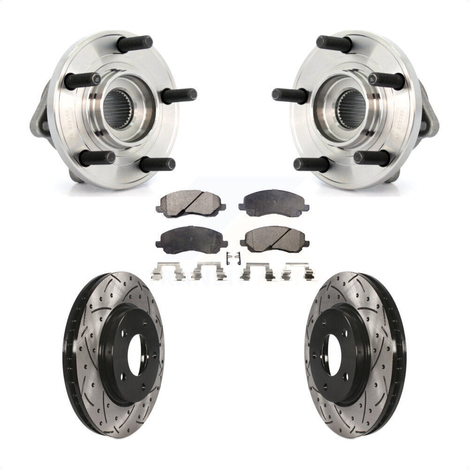 Front Hub Bearing Assembly With Coated Drilled Slotted Disc Brake Rotors And Semi-Metallic Pads Kit For Dodge Caliber KBB-102897