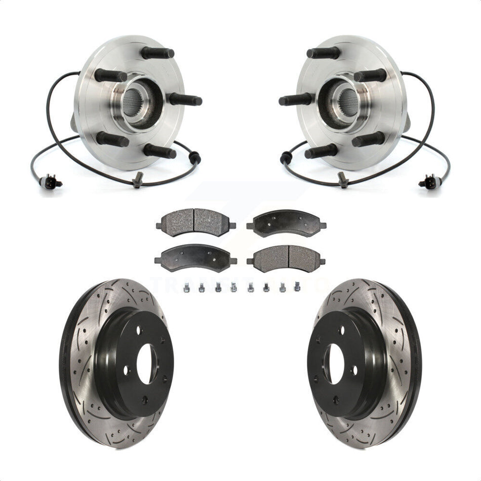 Front Hub Bearing Assembly With Coated Drilled Slotted Disc Brake Rotors And Semi-Metallic Pads Kit For 2007-2009 Dodge Durango Chrysler Aspen KBB-102905
