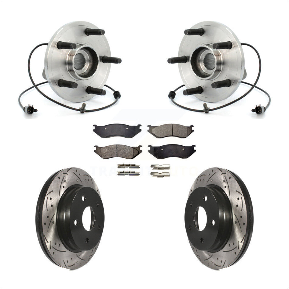 Front Hub Bearing Assembly With Coated Drilled Slotted Disc Brake Rotors And Semi-Metallic Pads Kit For 2006 Dodge Durango KBB-102906