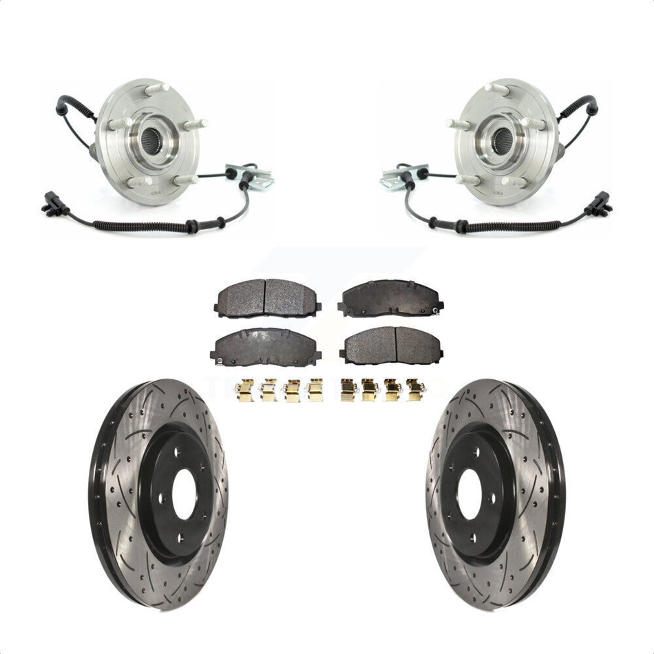 Front Hub Bearing Assembly With Coated Drilled Slotted Disc Brake Rotors And Semi-Metallic Pads Kit For 2012 Volkswagen Routan Dual Piston Caliper KBB-102909