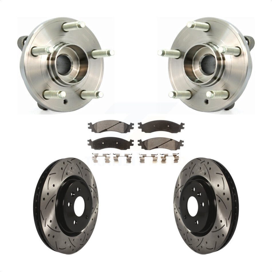 Front Hub Bearing Assembly With Coated Drilled Slotted Disc Brake Rotors And Semi-Metallic Pads Kit For 2010-2012 Ford Taurus SHO KBB-102910