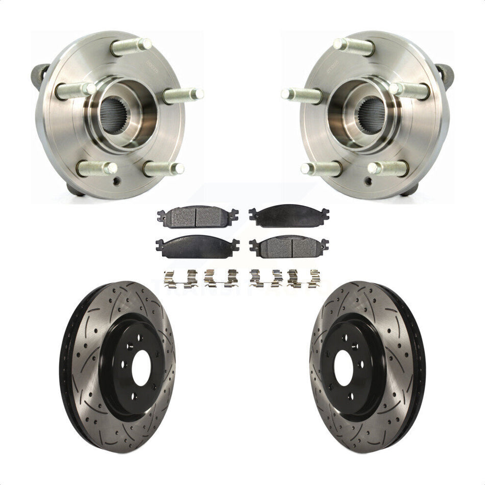 Front Hub Bearing Assembly With Coated Drilled Slotted Disc Brake Rotors And Semi-Metallic Pads Kit For 2009-2010 Lincoln MKS KBB-102911