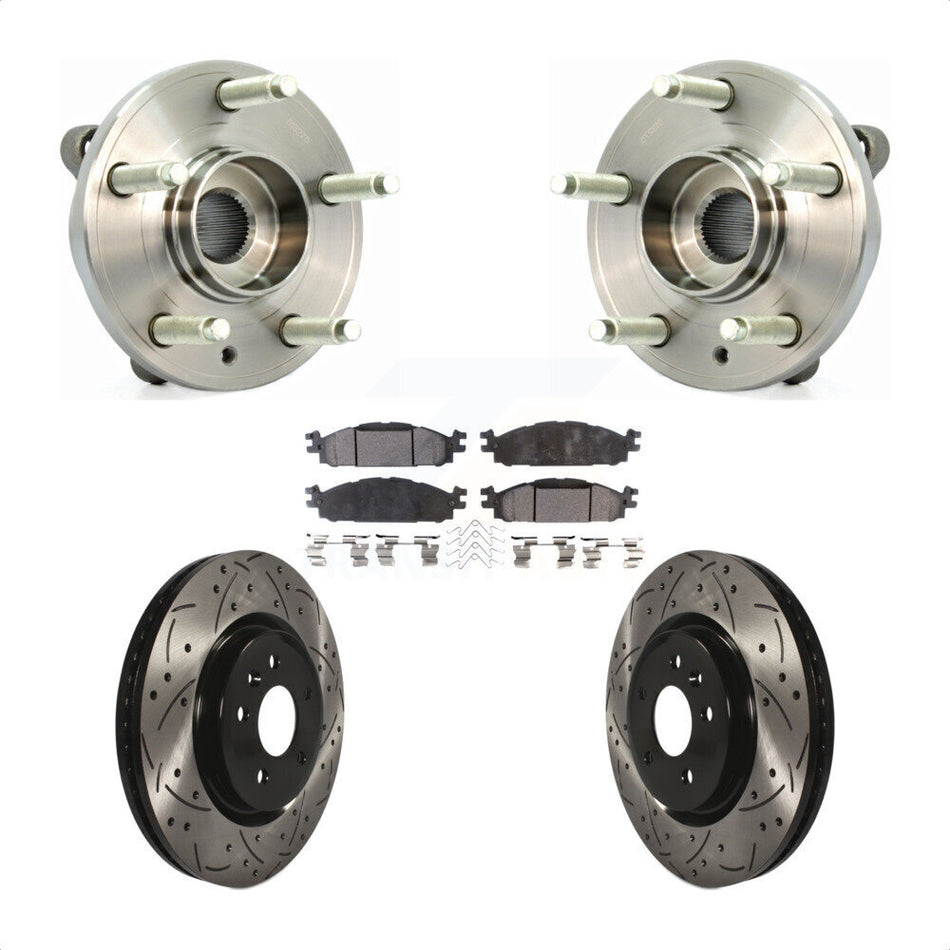 Front Hub Bearing Assembly With Coated Drilled Slotted Disc Brake Rotors And Semi-Metallic Pads Kit For Ford Taurus Flex Lincoln MKT MKS KBB-102912