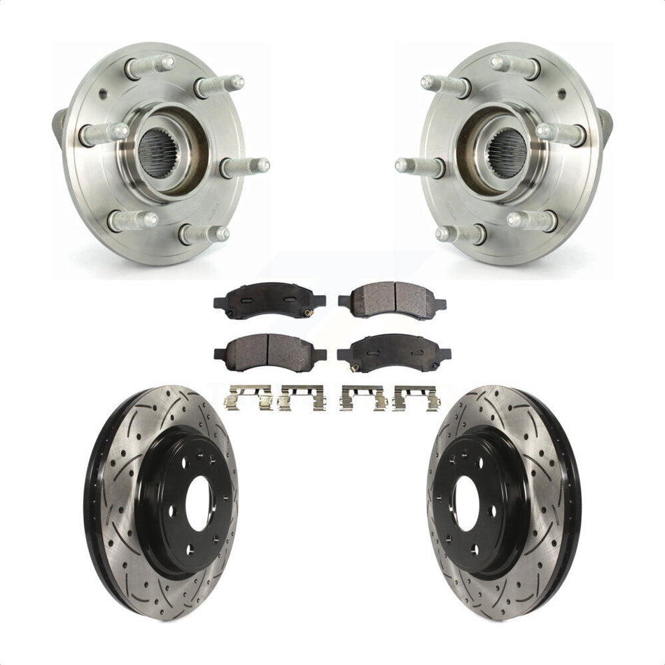 Front Hub Bearing Assembly With Coated Drilled Slotted Disc Brake Rotors And Semi-Metallic Pads Kit For Chevrolet Traverse GMC Acadia Buick Enclave Saturn Outlook Limited KBB-102914