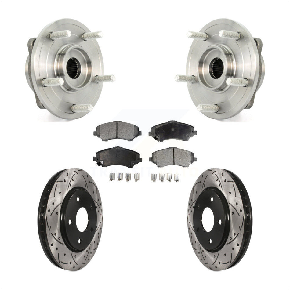 Front Hub Bearing Assembly With Coated Drilled Slotted Disc Brake Rotors And Semi-Metallic Pads Kit For Dodge Journey KBB-102920