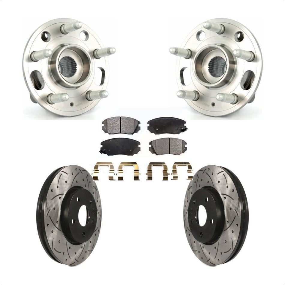 Front Hub Bearing Assembly Coated Drilled Slotted Disc Brake Rotors And Semi-Metallic Pads Kit For Chevrolet Equinox GMC Terrain Malibu Buick Impala LaCrosse Regal Limited KBB-102923