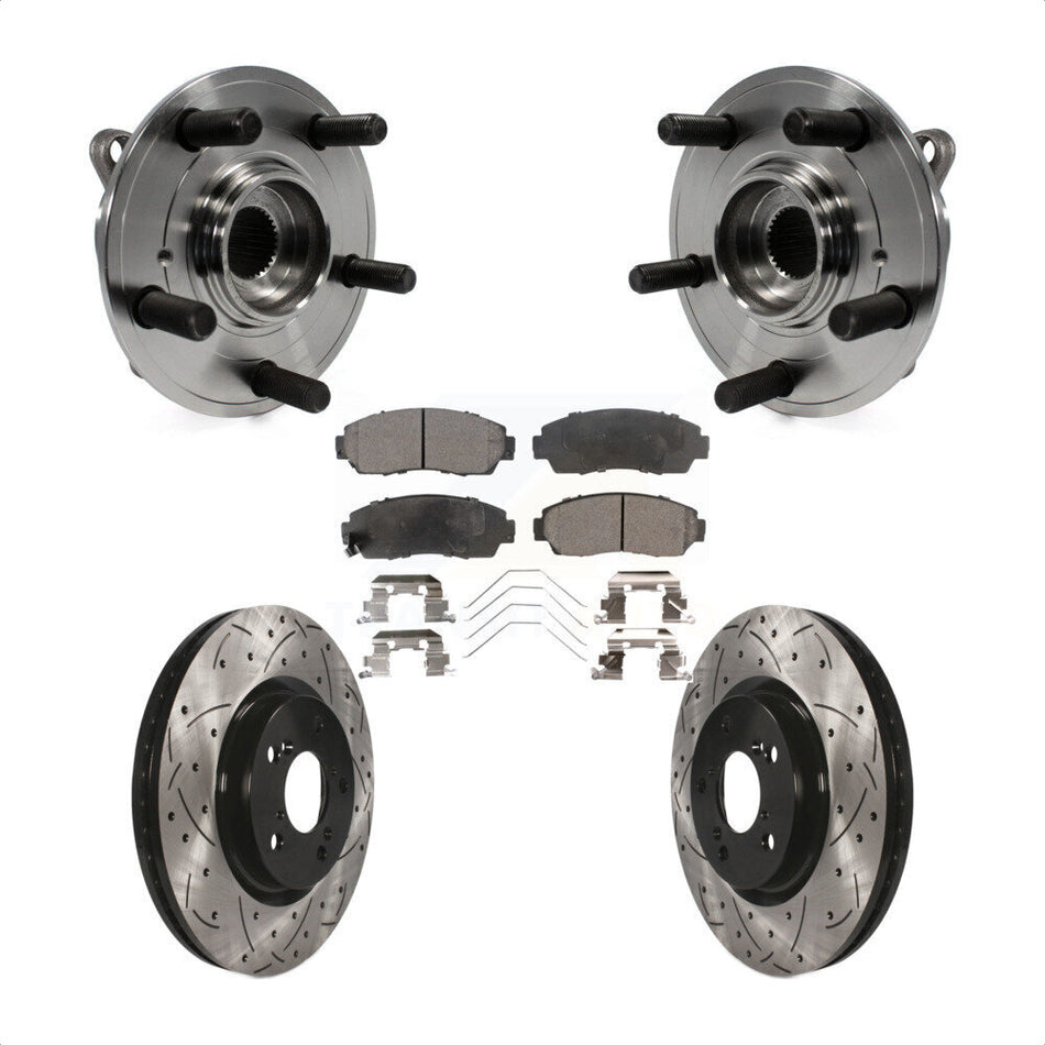 Front Hub Bearing Assembly With Coated Drilled Slotted Disc Brake Rotors And Semi-Metallic Pads Kit For 2011-2014 Honda Odyssey KBB-102926