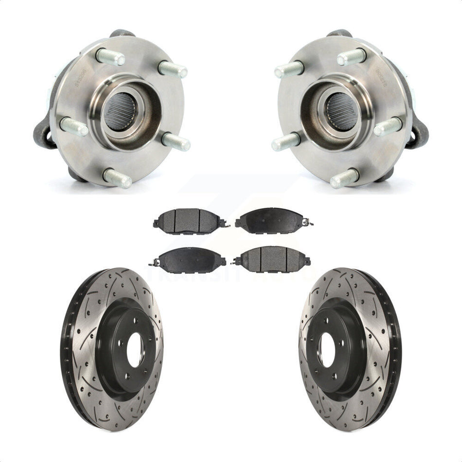 Front Hub Bearing Assembly With Coated Drilled Slotted Disc Brake Rotors And Semi-Metallic Pads Kit For Nissan Pathfinder Murano INFINITI QX60 JX35 KBB-102930