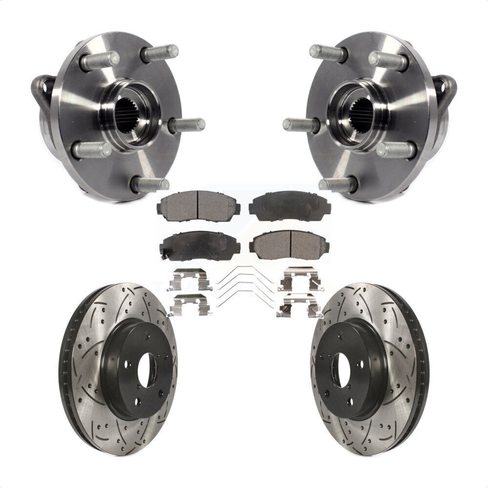 Front Hub Bearing Assembly With Coated Drilled Slotted Disc Brake Rotors And Semi-Metallic Pads Kit For 2016-2019 Subaru Legacy 2.5L KBB-102939