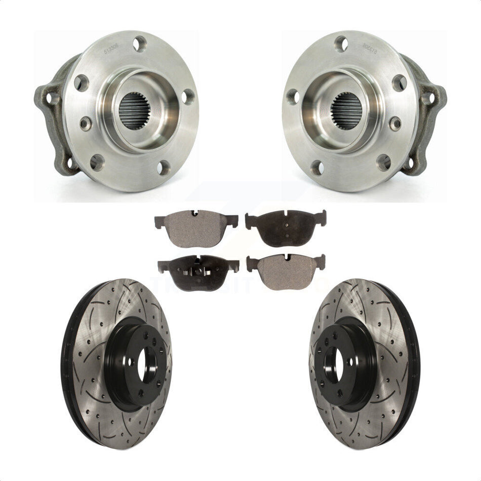 Front Hub Bearing Assembly With Coated Drilled Slotted Disc Brake Rotors And Semi-Metallic Pads Kit For BMW X5 X6 KBB-102941