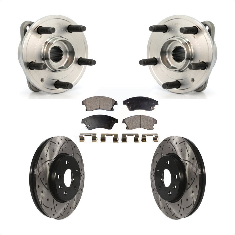 Front Hub Bearing Assembly With Coated Drilled Slotted Disc Brake Rotors And Semi-Metallic Pads Kit For Chevrolet Cruze Limited KBB-102945