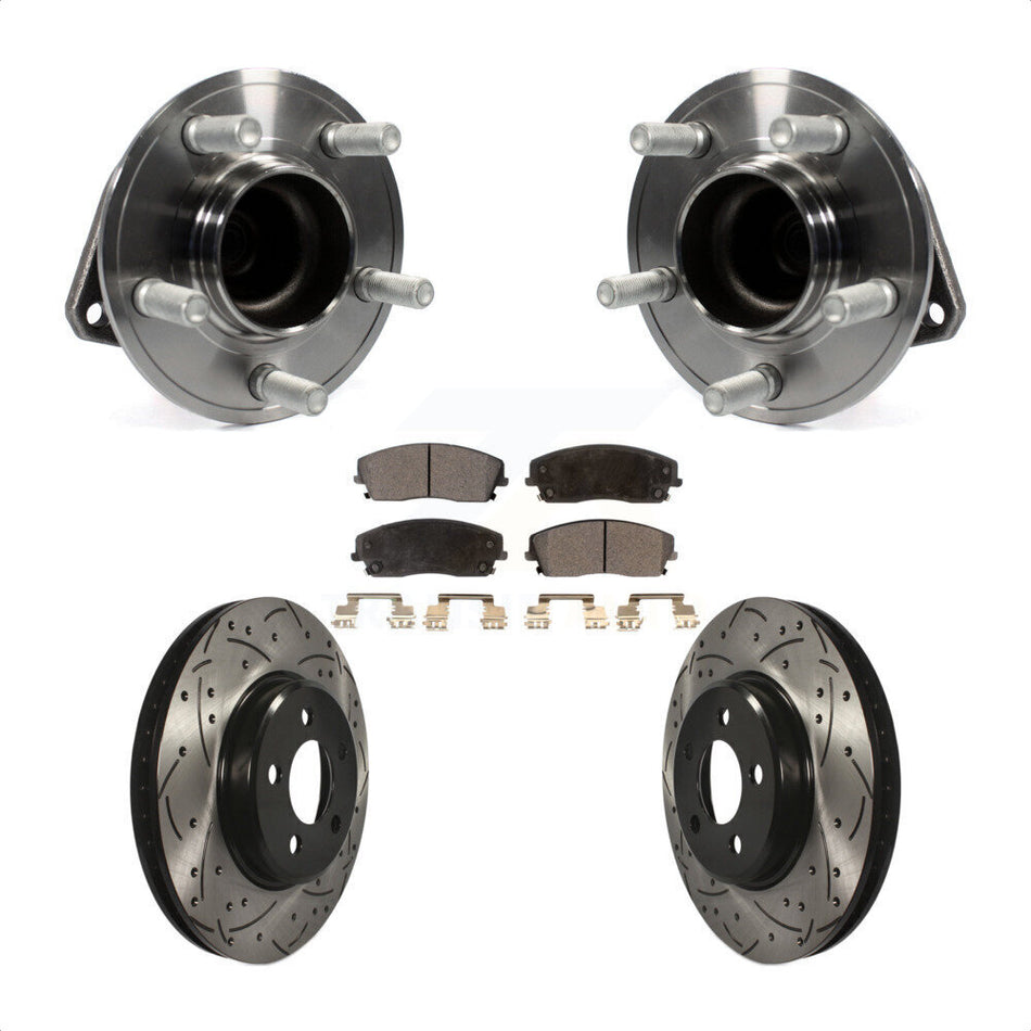 Front Hub Bearing Assembly With Coated Drilled Slotted Disc Brake Rotors And Semi-Metallic Pads Kit For Dodge Charger Challenger Chrysler 300 KBB-102951