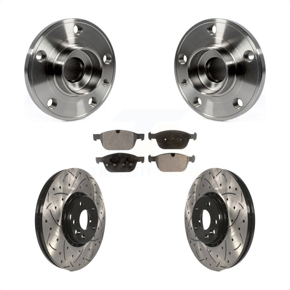 Front Hub Bearing Assembly With Coated Drilled Slotted Disc Brake Rotors And Semi-Metallic Pads Kit For 2010-2015 Volvo XC60 KBB-102954