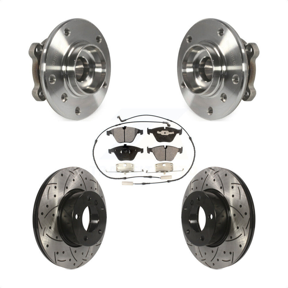 Front Hub Bearing Assembly With Coated Drilled Slotted Disc Brake Rotors And Semi-Metallic Pads Kit For 2013-2015 BMW X1 xDrive28i with AWD KBB-102955