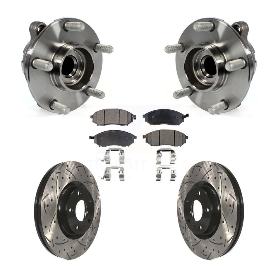 Front Hub Bearing Assembly Coated Drilled Slotted Disc Brake Rotors And Pads Kit For INFINITI G37 G35 M35 Nissan 370Z EX35 QX70 M37 G25 Q70 Q70L M45 Q40 QX50 M56 EX37 M35h KBB-102956