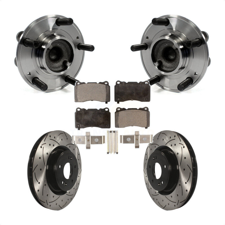 Front Hub Bearing Assembly With Coated Drilled Slotted Disc Brake Rotors And Semi-Metallic Pads Kit For Hyundai Genesis Coupe KBB-102963