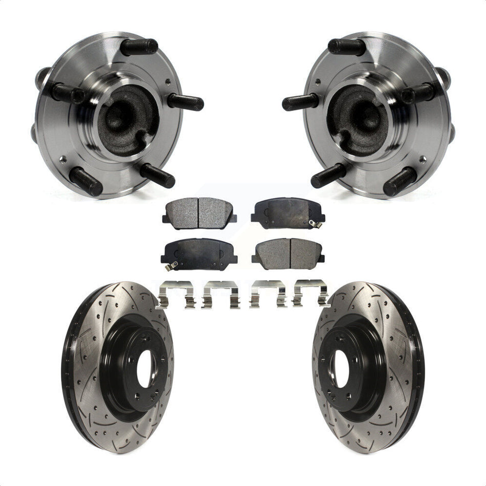 Front Hub Bearing Assembly With Coated Drilled Slotted Disc Brake Rotors And Semi-Metallic Pads Kit For Hyundai Genesis Coupe KBB-102964